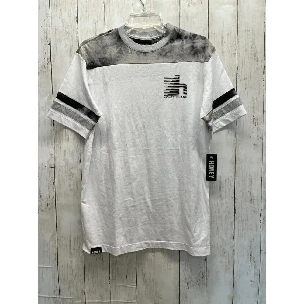 HONEY BRAND MENS SIZE M SHORT SLEEVE TEE WHITE BLACK GRAY TIE DYE NWT